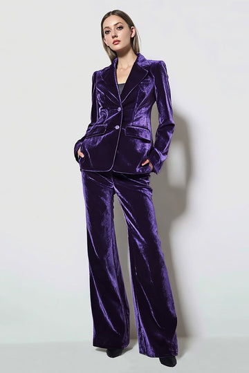 Costumes d’affaires 2 pièces en velours violet foncé à revers crantés
